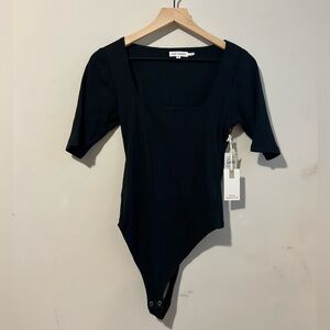 Good American Black Ribbed Bodysuit